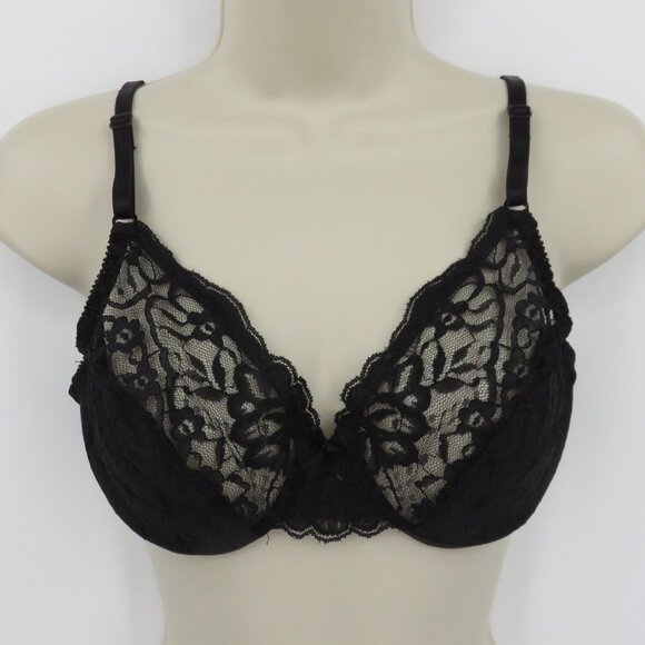 VTG Lilyette 36B Bra Style 96033 Black Floral Flower Lace Underwire Unlined Bow - Picture 13 of 13